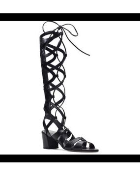 Stuart Weitzman Black Knee-High Lace-Up Gladiator Sandal